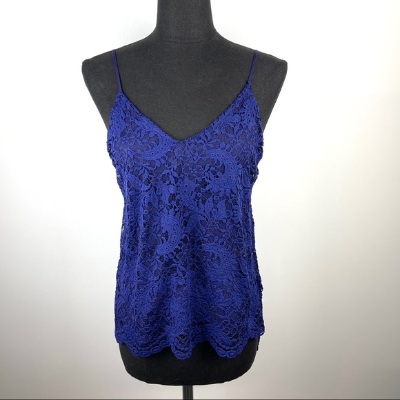 🐯2/$15🐯 ZARA Lace Crochet Indigo Blue Camisole - Picture 2 of 15